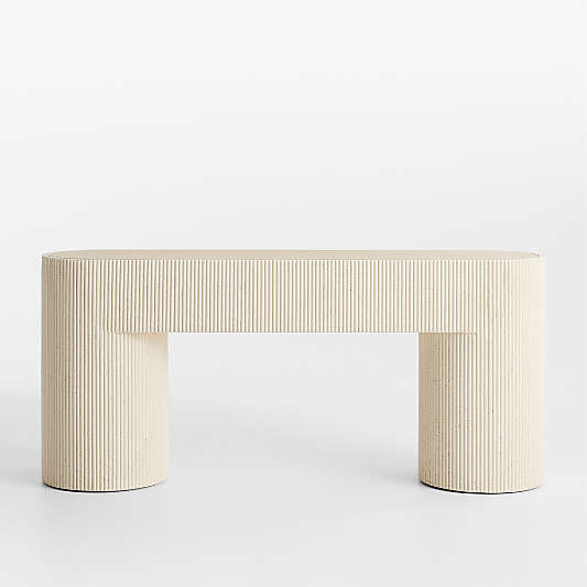 Kahn Cream Ribbed Concrete and Oak Wood 72" Console Table