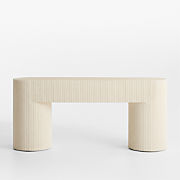 Kahn Off-White Concrete and Oak Wood Ribbed 72" Console Table