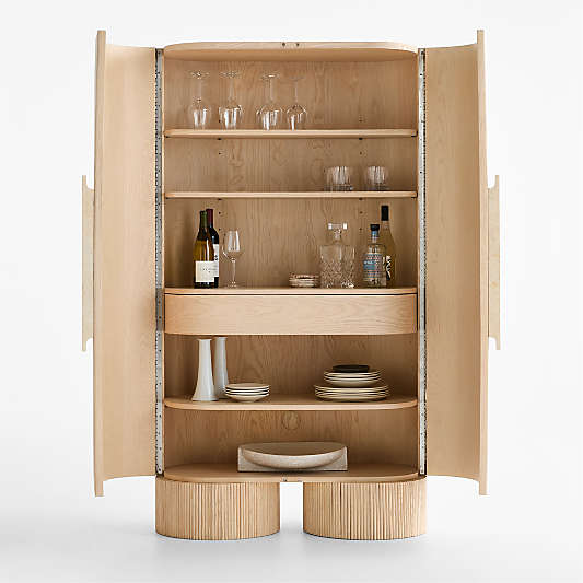 Kahn 41" Ribbed Natural Oak Wood Closed Storage Cabinet