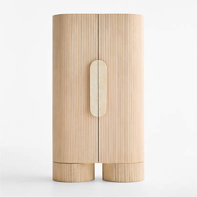 Kahn 41" Ribbed Whitewashed Ash Wood Closed Storage Cabinet