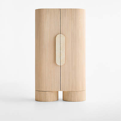 Kahn 41" Ribbed Whitewashed Ash Wood Closed Storage Cabinet