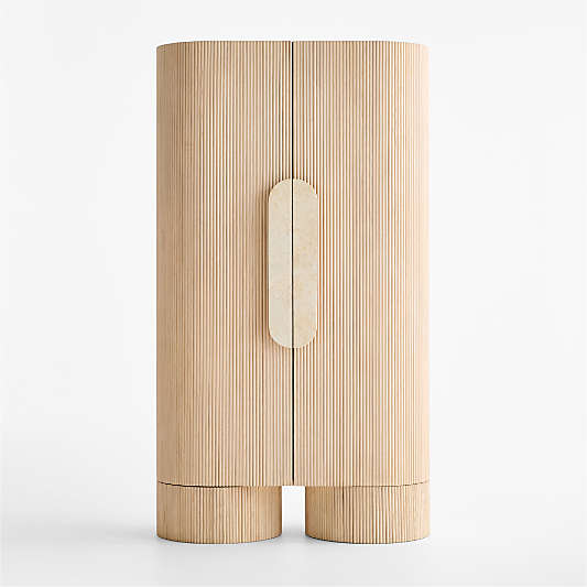 Kahn 41" Ribbed Whitewashed Oak Wood Closed Storage Cabinet