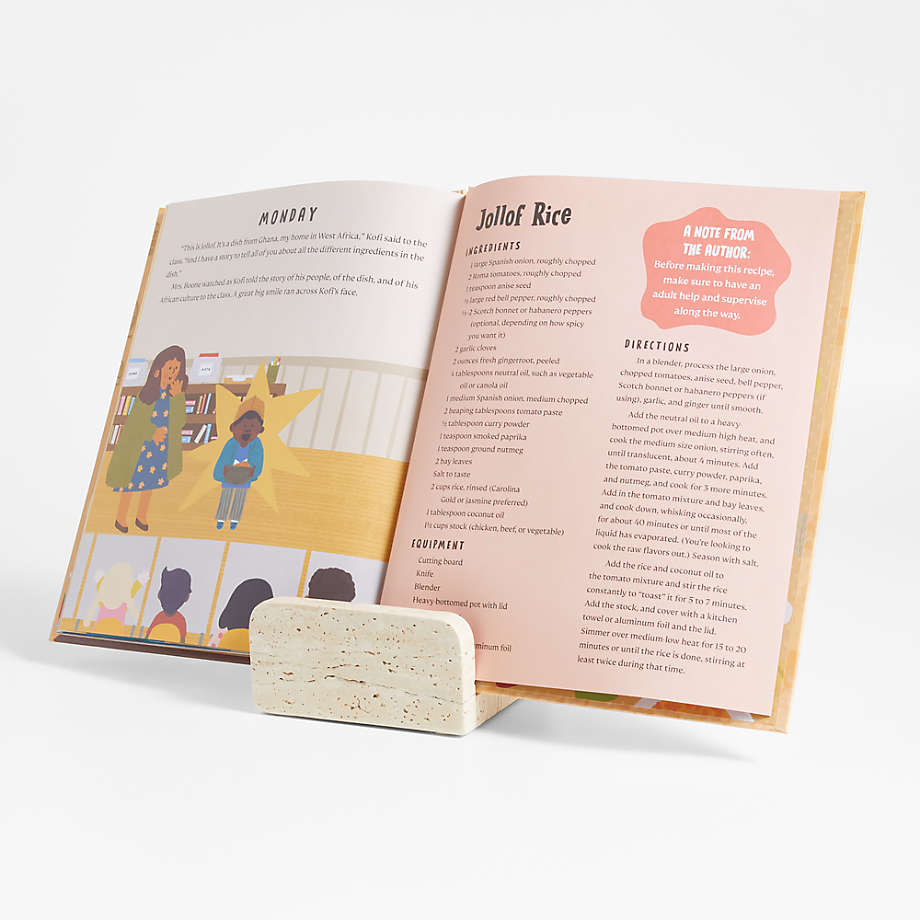 Kan Beige Travertine Cookbook Stand by Eric Adjepong | Crate & Barrel