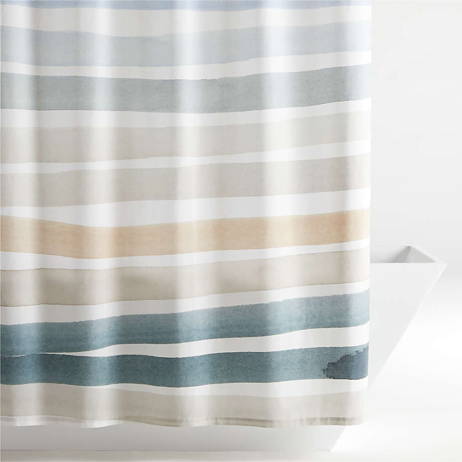 Kasura Stripe Watercolor Shower Curtain, Blue And Grey Striped Shower Curtain