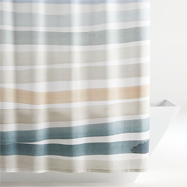 Modern Shower Curtains Rings Liners, Blue And Cream Striped Shower Curtain Fabric
