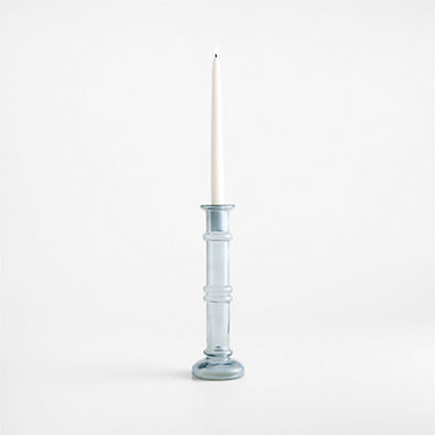 View Kati Large Blue Glass Taper Candle Holder 14" details