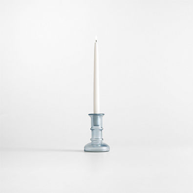 View Kati Small Blue Glass Taper Candle Holder 5" details