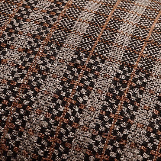 Katla Woven Linen Plaid 22"x15" Ink Black Throw Pillow with Feather Insert