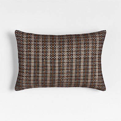 View Katla Woven Linen Plaid 22"x15" Ink Black Throw Pillow with Feather Insert details