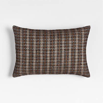 Katla Woven Linen Plaid 22"x15" Ink Black Throw Pillow with Feather Insert