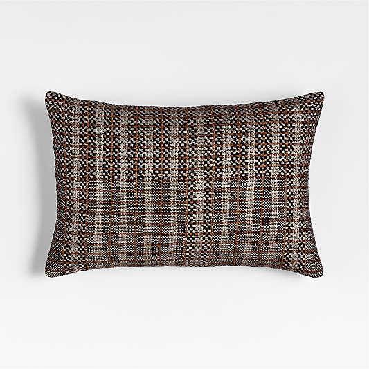 Katla Woven Linen Plaid 22"x15" Ink Black Throw Pillow with Feather Insert