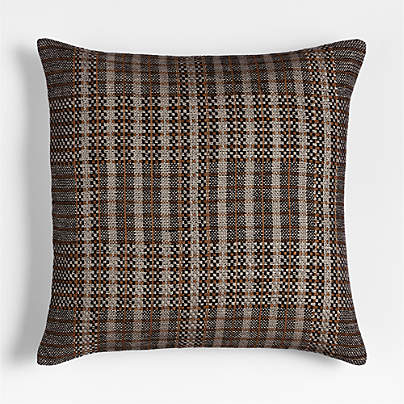 Katla Woven Linen Plaid 23"x23" Ink Black Throw Pillow with Feather Insert