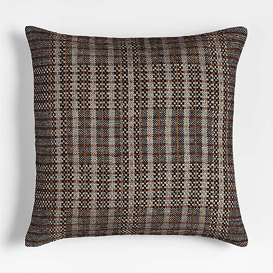 Katla Woven Linen Plaid 23"x23" Ink Black Throw Pillow with Feather Insert