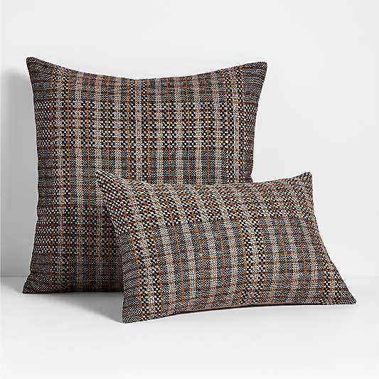 Katla Woven Linen Plaid 23"x23" Ink Black Throw Pillow Cover