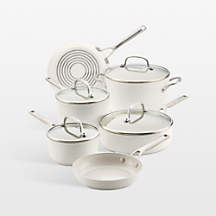 KitchenAid Porcelain White Hard-Anodized Ceramic Non-Stick Induction 10-Piece Cookware Set + Reviews | Crate & Barrel