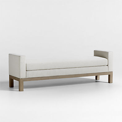 View Keane 70" Weathered Natural Wood Upholstered Bench details