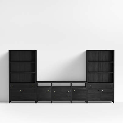 Keane 152" Black Wood Storage Media Console Set