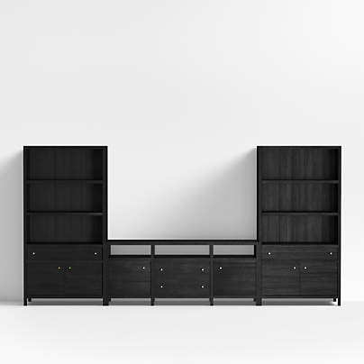 Keane 152" Black Wood Storage Media Console Set