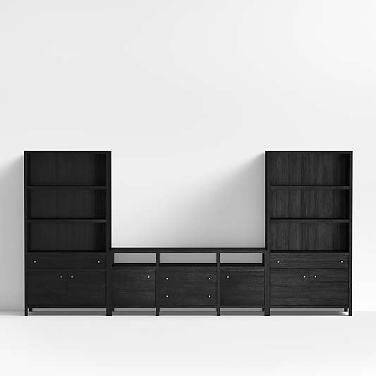 Keane Black Wood Storage Media Console Set (152" - 166")