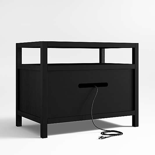 Keane Black Solid Wood Charging Nightstand