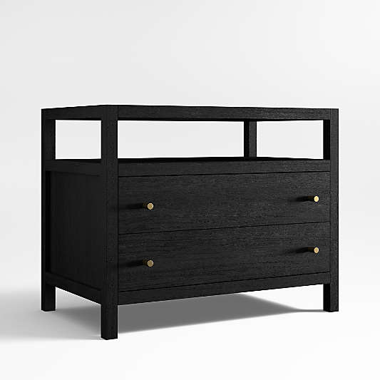 Keane Black Solid Wood Charging Nightstand