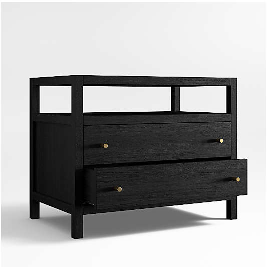 Keane Black Solid Wood Charging Nightstand