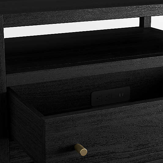 Keane Black Solid Wood Charging Nightstand