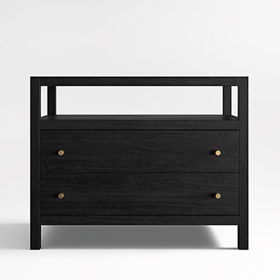 View Keane 31.5" Black Solid Wood Charging Nightstand details