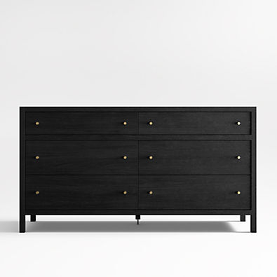 View Keane 64" Black Solid Wood 6-Drawer Dresser details