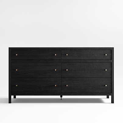 Keane 64" Black Solid Wood 6-Drawer Dresser