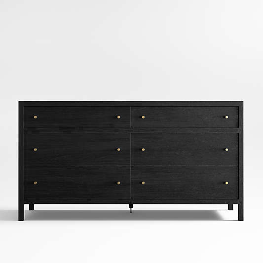 Keane 64" Black Solid Wood 6-Drawer Dresser