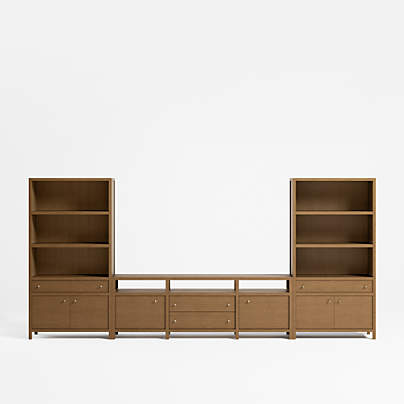 Keane Driftwood 86" Media Console with 2 Storage Bookcases