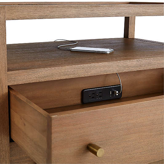 Keane Solid Driftwood Charging Nightstand