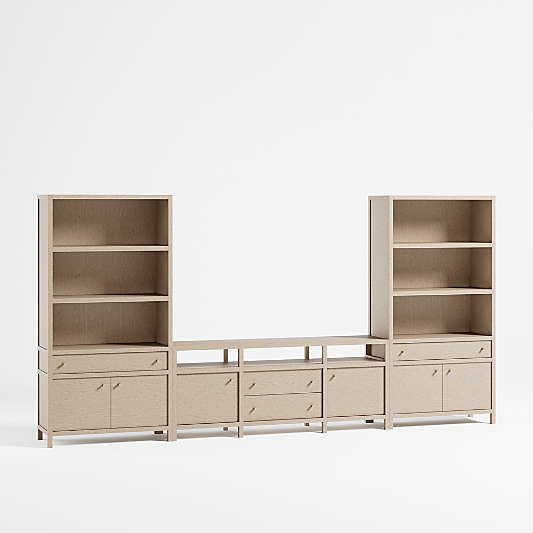 Keane Weathered Natural Wood Media Console with 2 Storage Bookcases (152"-166")