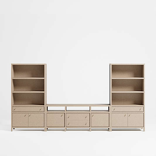 Keane Weathered Natural Wood Media Console with 2 Storage Bookcases (152"-166")