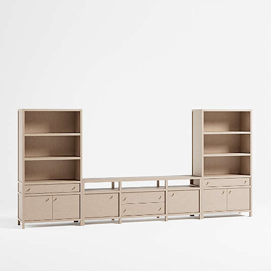 Keane Weathered Natural Wood 86" Media Console with 2 Storage Bookcases