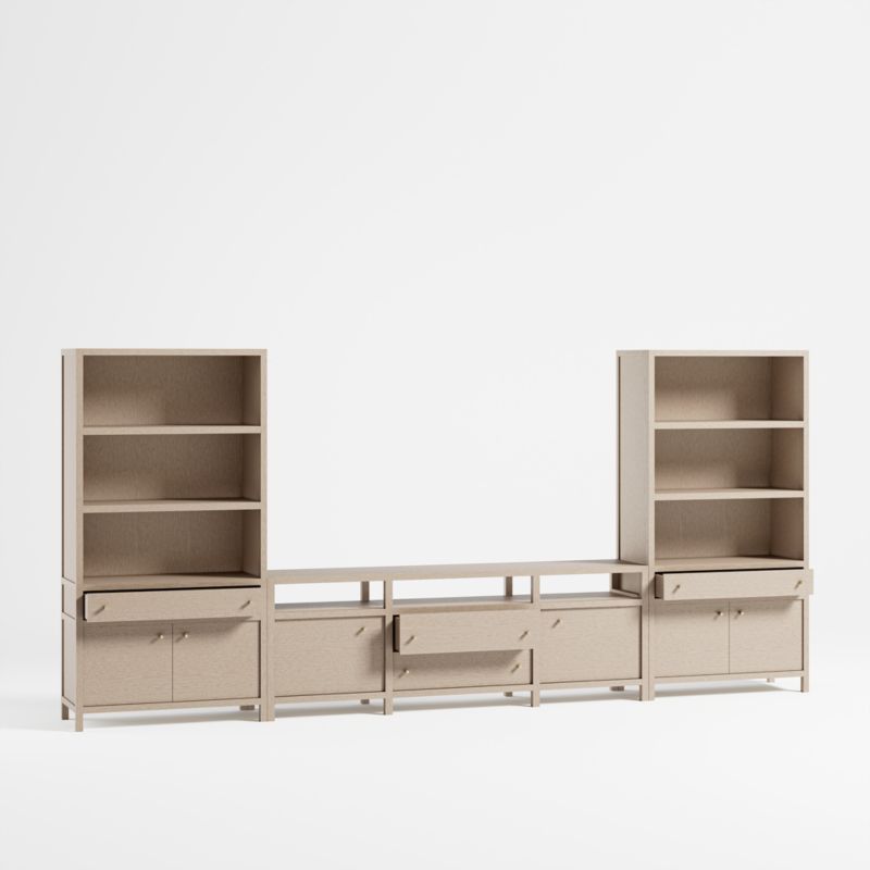Keane Weathered Natural Wood 86" Media Console with 2 Storage Bookcases
