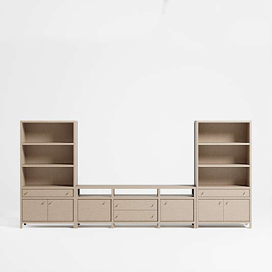 Keane Weathered Natural Wood 86" Media Console with 2 Storage Bookcases