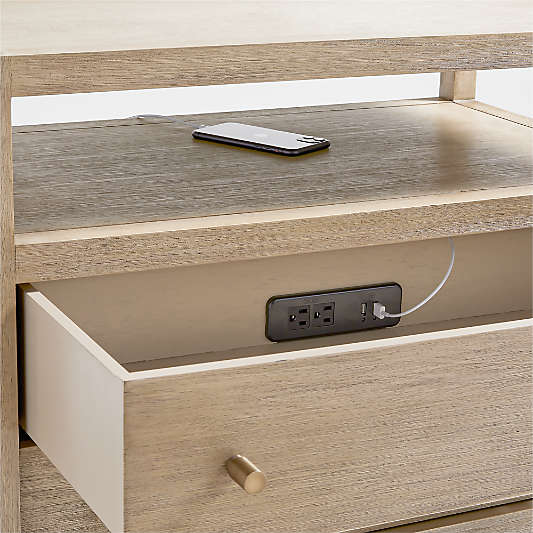 Keane Weathered Natural Solid Wood Charging Nightstand