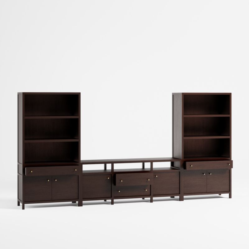 Keane Espresso Wood 72" Media Console with 2 Storage Bookcases