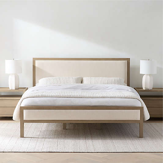 Keane Weathered Natural Wood Upholstered King Bed