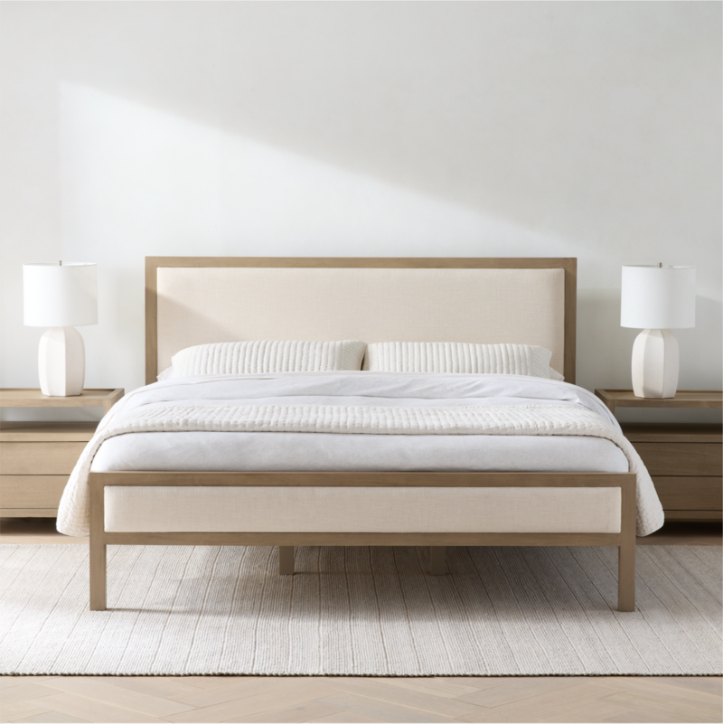 Keane Weathered Natural Wood Upholstered Queen Bed - image 3 of 11