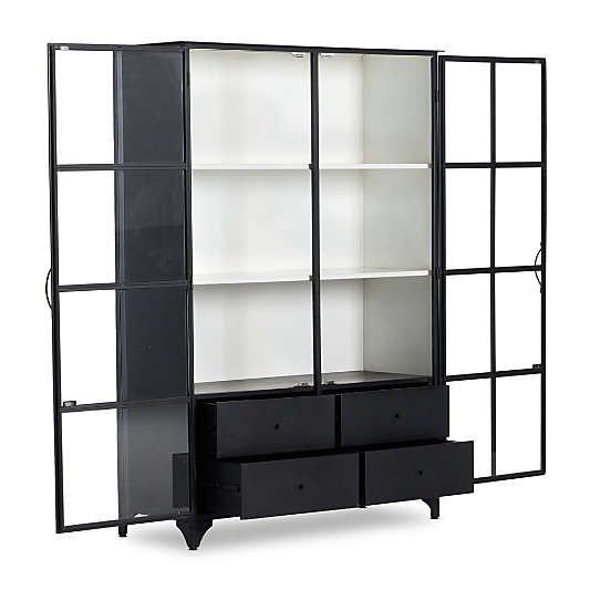 Kedzie Wide Black and White Iron Storage Display Cabinet