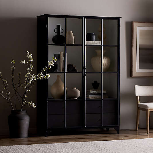 Kedzie 54" Black and White Iron and Glass Storage Display Cabinet