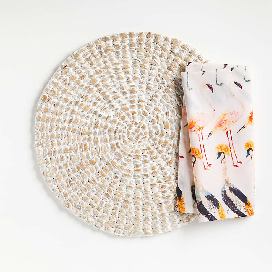 Whitewashed Water Hyacinth Woven Round Placemat + Reviews | Crate & Barrel