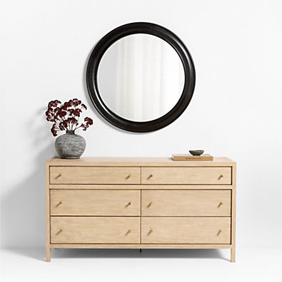 View Kensington Black Oak Wood Round Wall Mirror 40" details