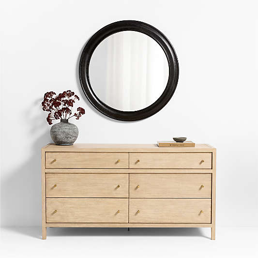 Kensington Black Oak Wood Round Wall Mirror 45"