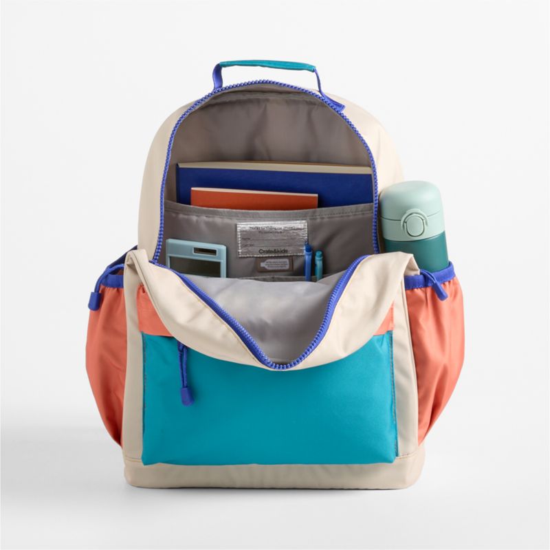 Khaki Colorblock Large Kids Backpack with Side Pockets - image 6 of 9