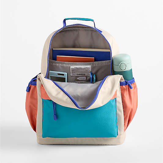 Khaki Colorblock Large Kids Backpack with Side Pockets