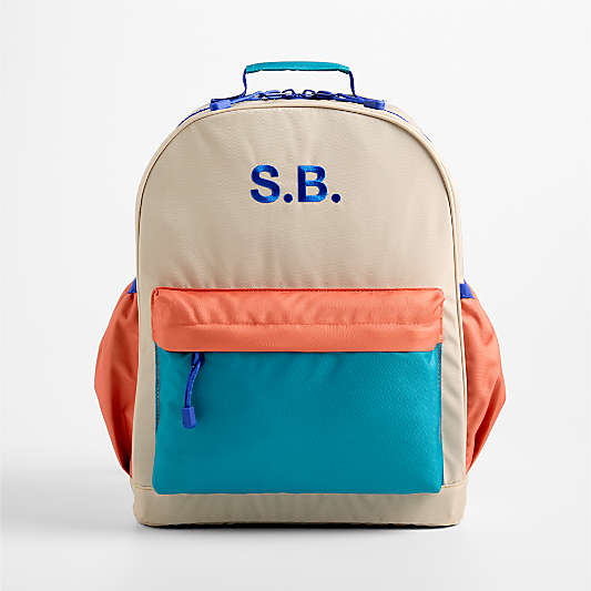 Khaki Colorblock Large Kids Backpack with Side Pockets